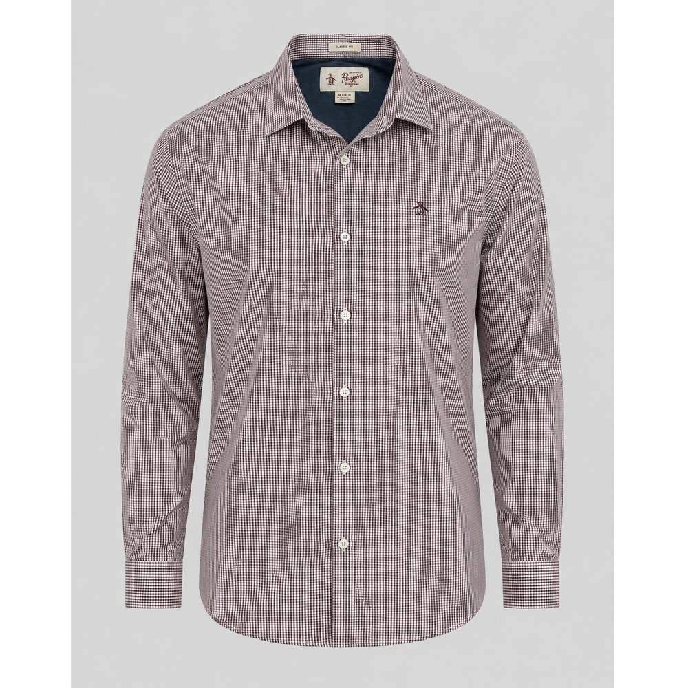 Original Penguin Mens XL Classic Fit Gingham Button Down Shirt Burgundy White